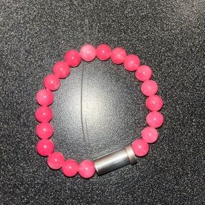 Pink Beaded Bracelet with Silver Accent